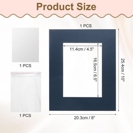 uxcell Picture Mats, 8 x 10 Mat Board Center for 5 x 7 Pictures Acid Free White Core Bevel Cut Frame Mattes with Backing for Display Art Measuring, Dark Blue