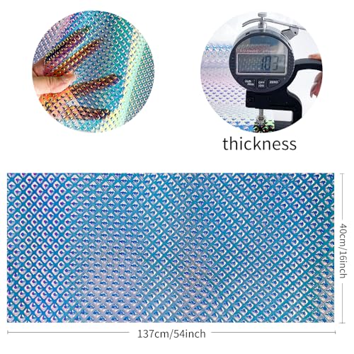 Iridescent Transparent Embossed Vinyl Holographic Blue Clear PVC Vinyl Craft Film 16"×54" for Sewing DIY Projects