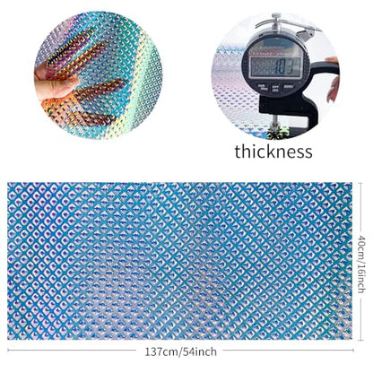 Iridescent Transparent Embossed Vinyl Holographic Blue Clear PVC Vinyl Craft Film 16"×54" for Sewing DIY Projects