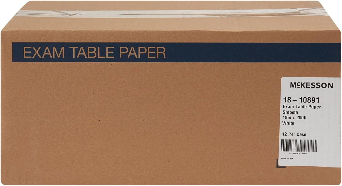 McKesson Medical Exam Table Paper [12 Rolls] – Bed Table Sheet Cover for Diaper Changing, Waxing, Nursing, Chiropractor, Patternmaking, Tracing - Premium Smooth Paper Roll - White, 18 in x 200 ft