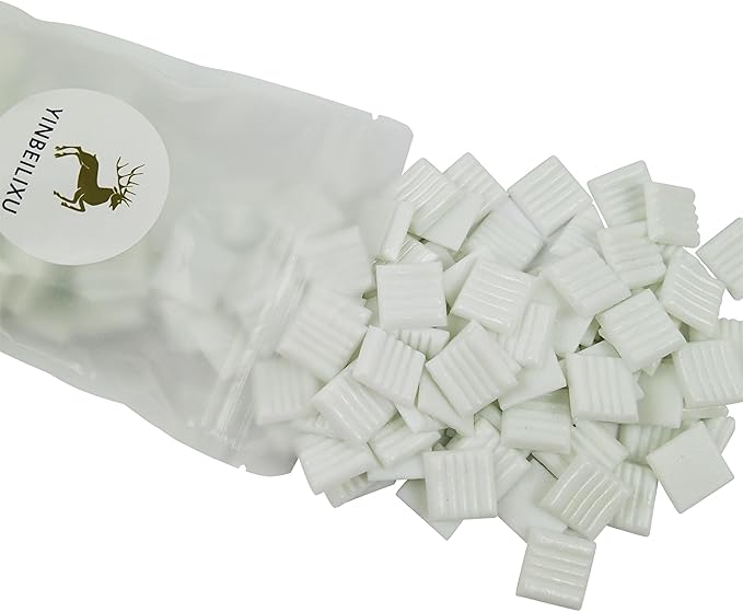 Mosaic Tiles, Bulk Glass Mosaic Pieces, 2x2cm Wavy Square Tiles, Mosaic Kits for Adults, Glass Mosaic Tiles forCrafts DIY Art, Frames, Vases Filler, Home Decor, 410g/14.5oz (White)
