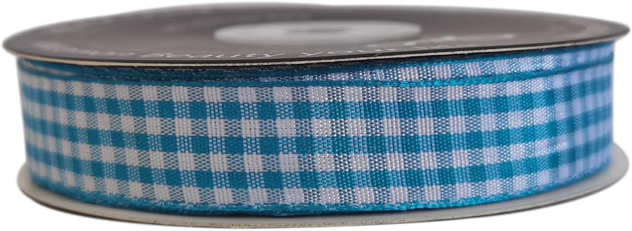 Vivid Blue and White Woven Edge Plaid Ribbon 100% Polyester Gingham Ribbon 25 Yards Each Roll (5/8",Vivid Blue) - Crafty Corner