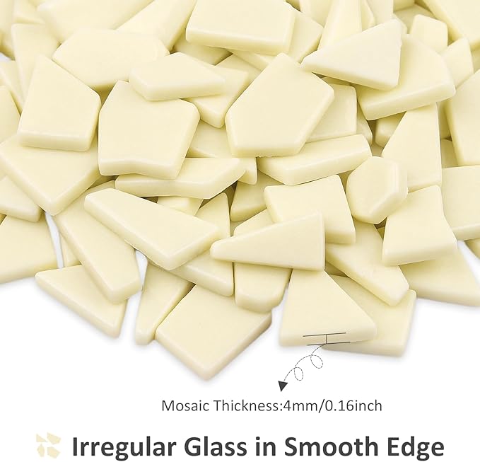 Youway Style Glass Mosaic Tiles for Crafts Bulk,200g Cream Broken Glass Pieces for DIY Spring Mosaic Art Decor,Garden Mosaic Supplies