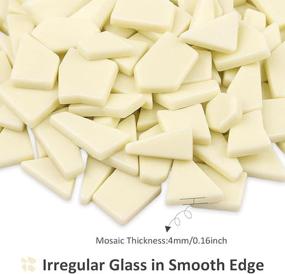 Youway Style Glass Mosaic Tiles for Crafts Bulk,200g Cream Broken Glass Pieces for DIY Spring Mosaic Art Decor,Garden Mosaic Supplies