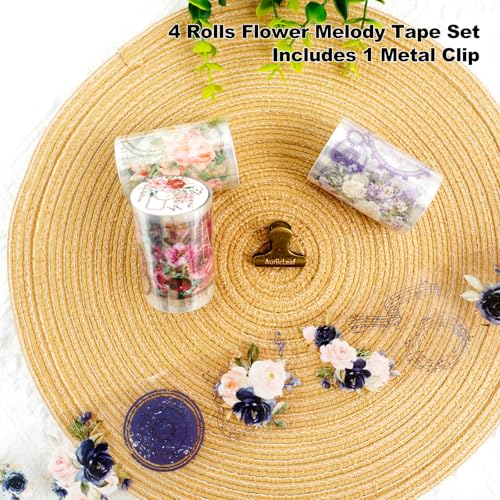 4 Rolls Vintage Floral PET Tape for Scrapbook Journaling (4 Count)