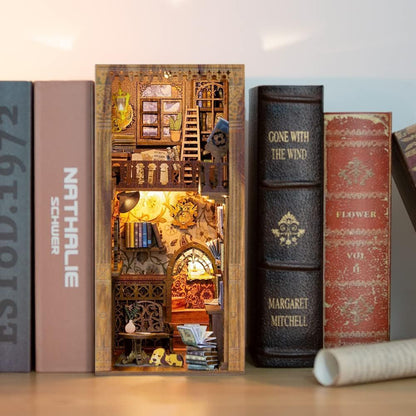Fsolis Book Nook Kit DIY Miniature House Kit, 3D Wooden Puzzles for Adults, 172 Pieces, Booknook Craft Diorama Bookshelf Insert and Bookends, Gifts for Women Book Lovers(Eternal Bookstore)