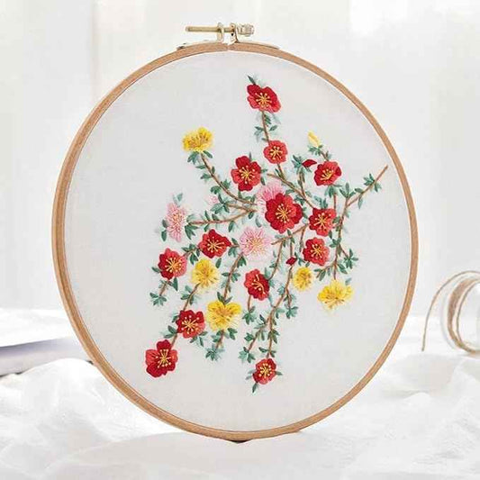 Act Iron Embroidery Starter Kit 1Pack with Stamped Flowers Pattern with Cotton Fabric Hoops Color Threads and Tools for DIY Art Crafts Sewing Crafts for Adults(Red Flowers)