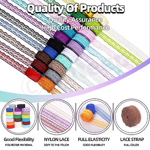 20 Rolls of 2.2cm x 10 Yards Colorful Lace Ribbon (600 Foot)