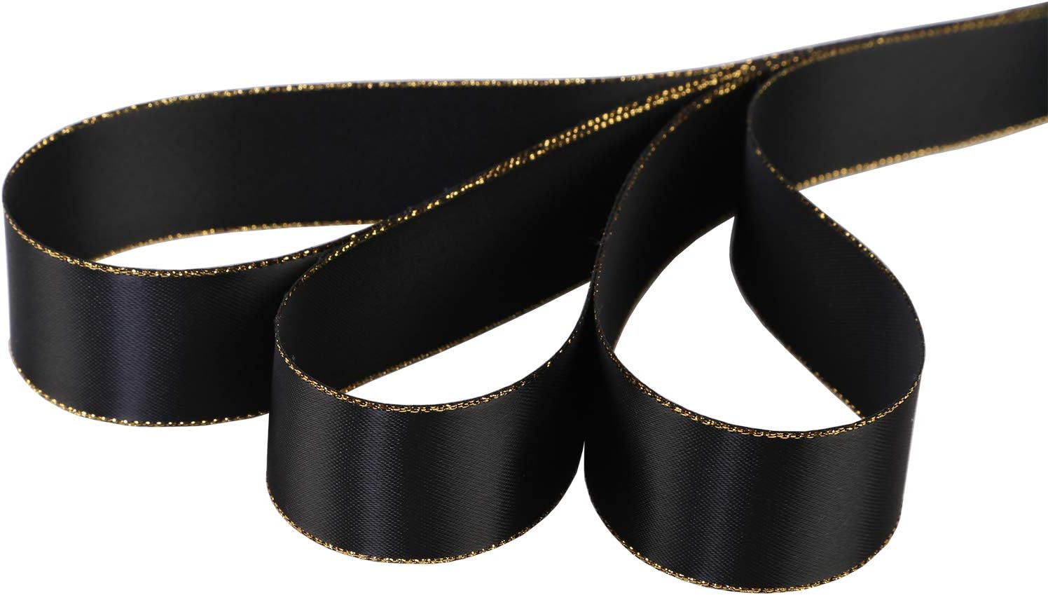ITIsparkle 1" Inch Double Faced Satin Ribbon 25 Yards with Gold Edges, 1" X 25Yd - Black - Crafty Corner