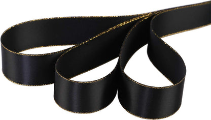 ITIsparkle 1" Inch Double Faced Satin Ribbon 25 Yards with Gold Edges, 1" X 25Yd - Black - Crafty Corner