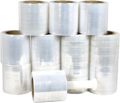 PSBM Mini Stretch Wrap with Handle, 12 Pack, 5 Inch x 1000 Feet, 80 Gauge, Clear, Small Plastic Cling Film for Pallets Moving Storing