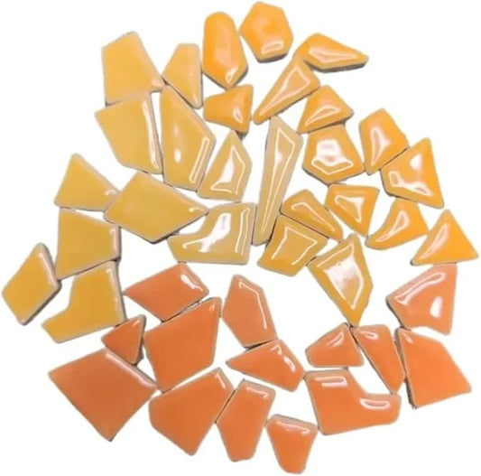 Mosaic Tiles 200g/7.05oz(Approx. 155-170pcs) Porcelain Mosaic Tiles 1-2.5cm 0.4mm Thickness Ceramic Mosaic Stones DIY Mosaic Craft Material(Orange Mix)