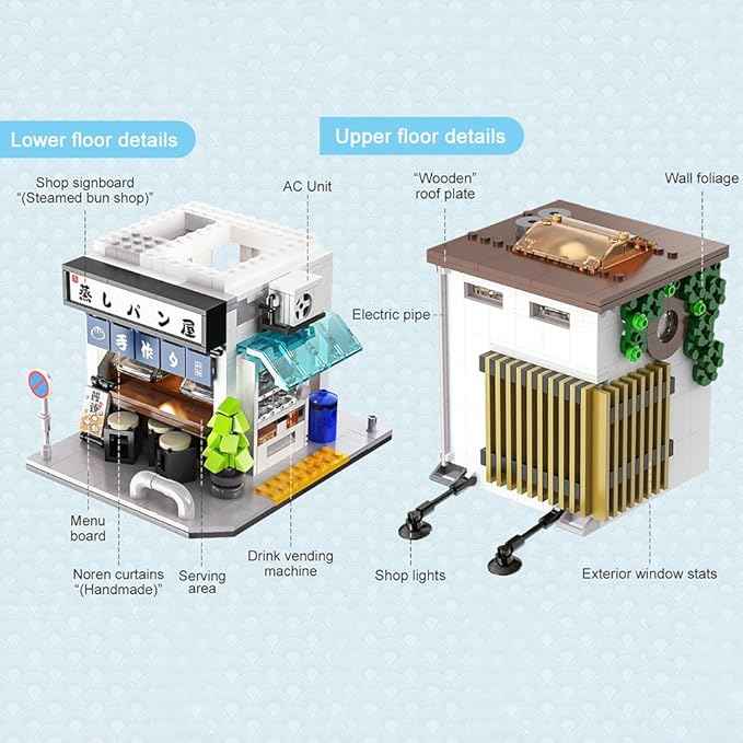 CaDA Master C66006W Japanese Bun House Building Set,MOC Construction Baozi Shop Brick Toy Model,1108PCS City House Block Kits for Boys Adults (C66006W)