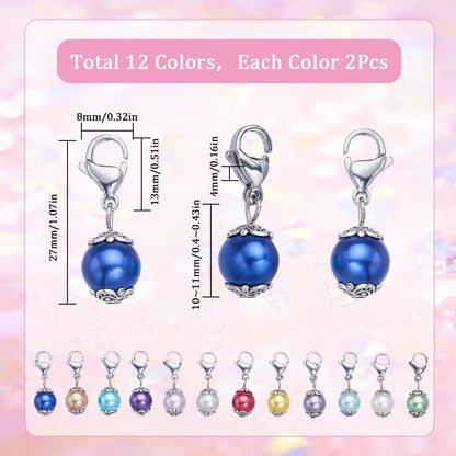 SUNNYCLUE 1 Box 24Pcs Locking Stitch Marker Knitting Markers Charms Glass Pearl Locking Stitch Markers Lobster Claw Clasps Knitting Charms for Knitting Weaving Sewing Needleworks Women Adult DIY Craft