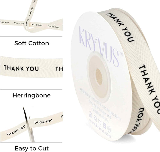 Thank You Ribbon - 5/8 Inch x 12 Yards Natural Twill Tape Ribbon, Cotton Herringbone Ribbons for Gift Wrapping, Birthdays, Weddings, Christmas, Anniversaries, Valentine's Day, Mother's Day - Crafty Corner