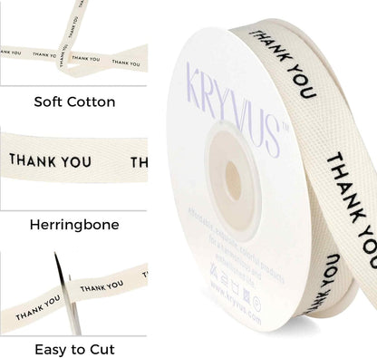 Thank You Ribbon - 5/8 Inch x 12 Yards Natural Twill Tape Ribbon, Cotton Herringbone Ribbons for Gift Wrapping, Birthdays, Weddings, Christmas, Anniversaries, Valentine's Day, Mother's Day - Crafty Corner