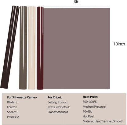 HTVRONT Puff Vinyl Heat Transfer -10" x 6ft Reddish Brown 3D Puff Heat Transfer Vinyl for T-Shirt- Wine Red Puff Htv Vinyl Compatible with Cricut Cutting Machine-Easy Cut/Weed