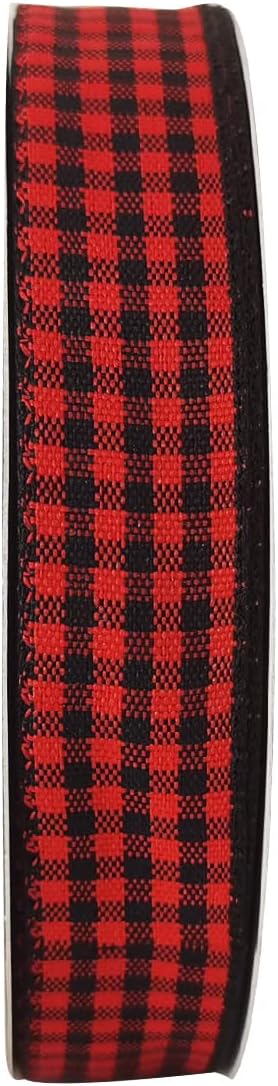 Red and Black Gingham Plaid Checked Ribbon 25 Yards Each Roll 100% Polyester (5/8",BlackRed) - Crafty Corner