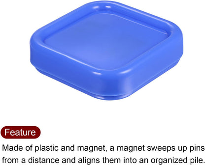 HARFINGTON Magnetic Pin Cushion Square Plastic Magnetic Sewing Pin Holder Storage Case Needle Cushion Tool for Sewing DIY Projects, Blue