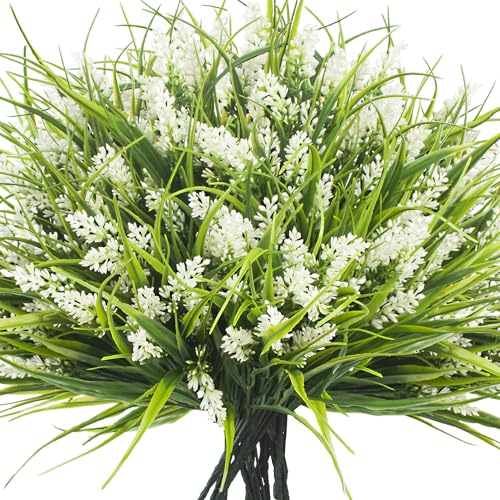 20 Bundles Artificial Plants Outdoor Fake Monkey Grass with Flowers (20 Count)