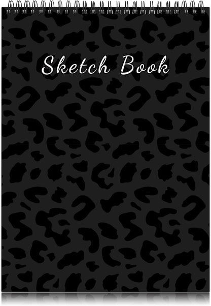 Deokke Sketchbook Top Spiral Bound Sketch Pad, 9 x 12 inch,100GSM Thick Paper,50 Sheets 100 Pages,Art Sketch Book Aesthetic Cute Drawing Writing Paper,for Girls Women-Black Leopard Cheetah Pattern