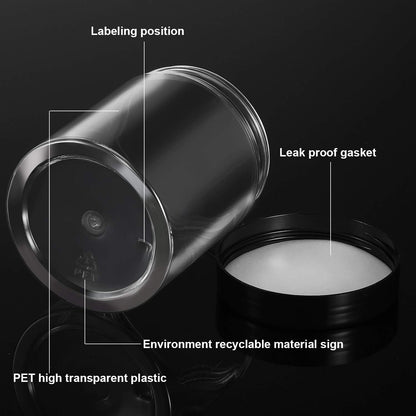 SATINIOR 12 Pack 10 oz Plastic Container Jars with Lids Round Clear Travel Cosmetic Container Slime Jars for Toiletries, Lotion, Cream, Ointments, Makeup, Rhinestone, Samples, Kitchen Storage(Black)