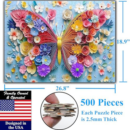 Colorful Vibrant Flower Butterfly 500 Pieces Large Format Jigsaw Puzzle
