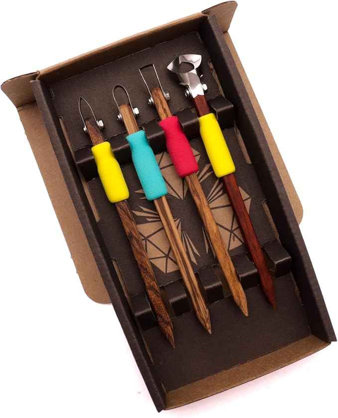 The Original DiamondCore Tools: 4-Pack Pottery Carving Tool Set ‚ P1, P2, P5, X1, Clay Carving, Ceramic Sculpting, Sgraffito, Relief Fluting (Set 1)