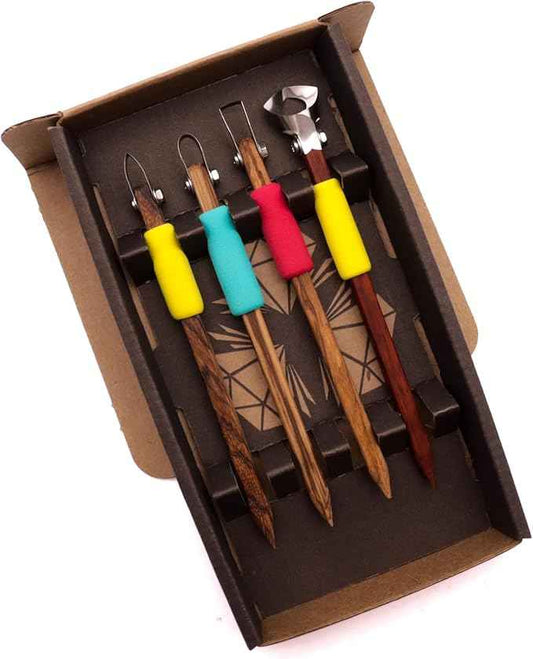The Original DiamondCore Tools: 4-Pack Pottery Carving Tool Set ‚ P1, P2, P5, X1, Clay Carving, Ceramic Sculpting, Sgraffito, Relief Fluting (Set 1)