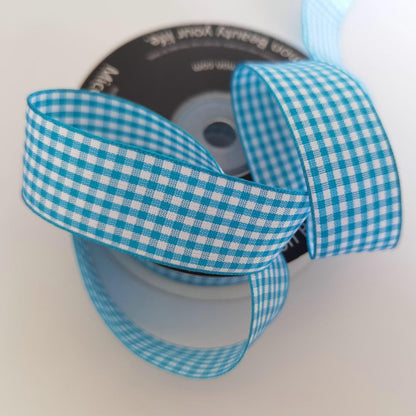 Micomon 1-Inch Vivid Blue and White Woven Edge Plaid Ribbon Polyester Gingham Ribbon 25 Yards Each Roll (1",Vivid Blue) - Crafty Corner