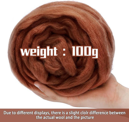 3.53oz Wool Roving Yarn, Wool Felting Supplies, Pure Wool, Chunky Yarn, Spinning Wool Roving for Needle Felting Wet Felting DIY Hand Spinning (Coffee)