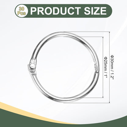 PATIKIL 1" x 1.18" Loose Leaf Binder Rings, 30 Pcs Metal Book Rings Nickel Keychain Ring for Paper Index Cards Flash Card Notebook Rings Office Home Book Binder, Silver