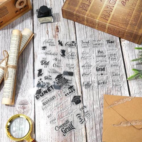 4 Sheet 2026 Graduation Words Clear Stamps Congrats Grad Cap Silicone Transparent Stamps Border Stamp Cards for DIY Craft Card Making Scrapbooking Embossing Album Decor (4 Count)