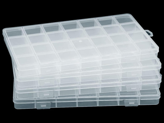 4Packs 28 Grids Bead Organizer Plastic Organizer Box with Fixed Dividers-Jewelry, Accessories, and Small Parts Container Clear Box for Jewerly Beads, Sewing, Drawing