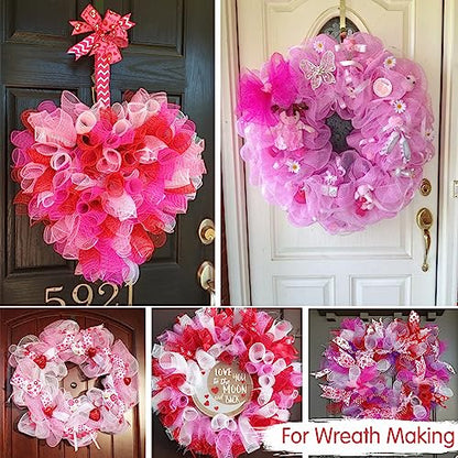 2 Rolls 10 Inch Hot Pink Decorative Mesh Ribbbon Rolls for Mesh Wreath Supplies (60 Foot)