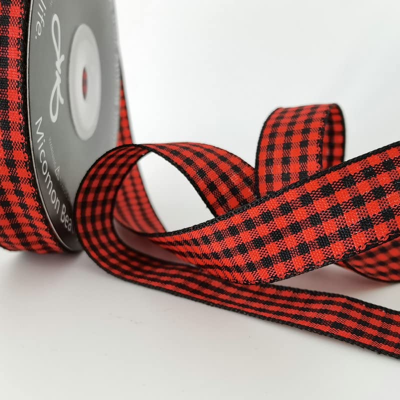 Red and Black Gingham Plaid Checked Ribbon 25 Yards Each Roll 100% Polyester