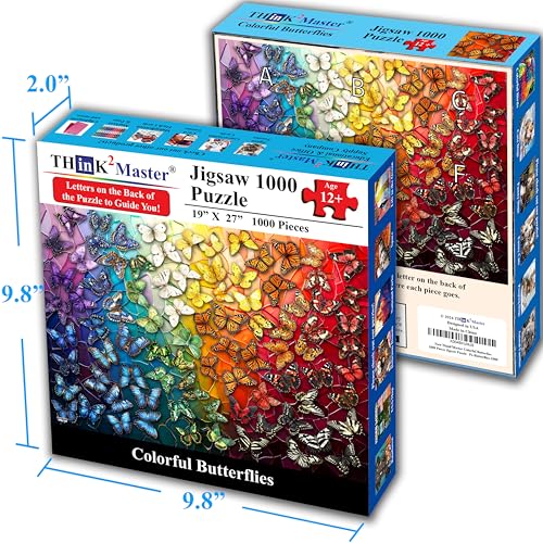 Colorful Rainbow of Butterflies & Stained Glass 1000 Pieces Large Format Jigsaw Puzzle for 13+