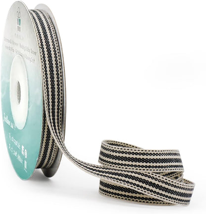 CT CRAFT LLC Ivory Cotton Black Stripes Ribbon 3/8" x 10 Yards for Home Décor Gift Present Wrapping DIY Crafts Birthday Wedding Bouquet Christmas - Crafty Corner