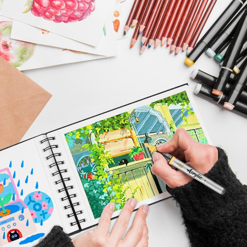 8.3x5.8 Sketch Book, Top Spiral Bound Sketch Pad, 60sheets 92lb/150gsm Bright White Paper, Acid-Free Mixed Media Paper for Painting, Dawing & Art Supplies. B-Black - Crafty Corner