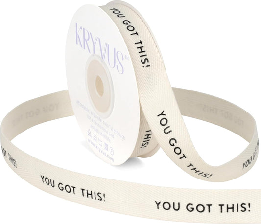 You Got This Ribbon - 5/8 Inch x 12 Yards Natural Twill Tape Ribbon, Cotton Herringbone Ribbons for Gift Wrapping, Birthdays, Weddings, Christmas, Anniversaries, Valentine's Day, Mother's Day - Crafty Corner