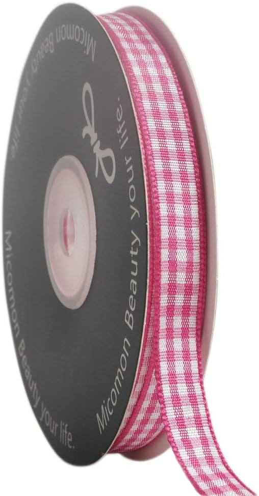 Pink and White Gingham Ribbon Hot Pink Gingham Ribbon 25 Yards Each Roll 100% Polyester (3/8", Hot.Pink) - Crafty Corner