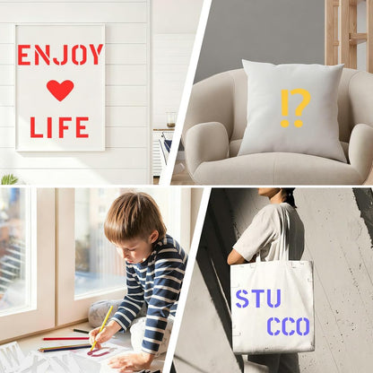 4 Inch 42 Pcs Reusable Letter Number Symbol Stencils, Plastic Painting Templates for Wood Wall Fabric Rock Chalkboard Signage School Door Porch DIY Art Craft Decoration Projects