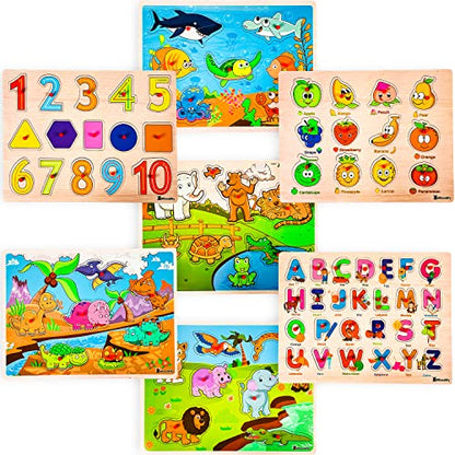 7 Pack Wooden Puzzles for Toddlers 2 3 4 5 Years Old (7 Count)