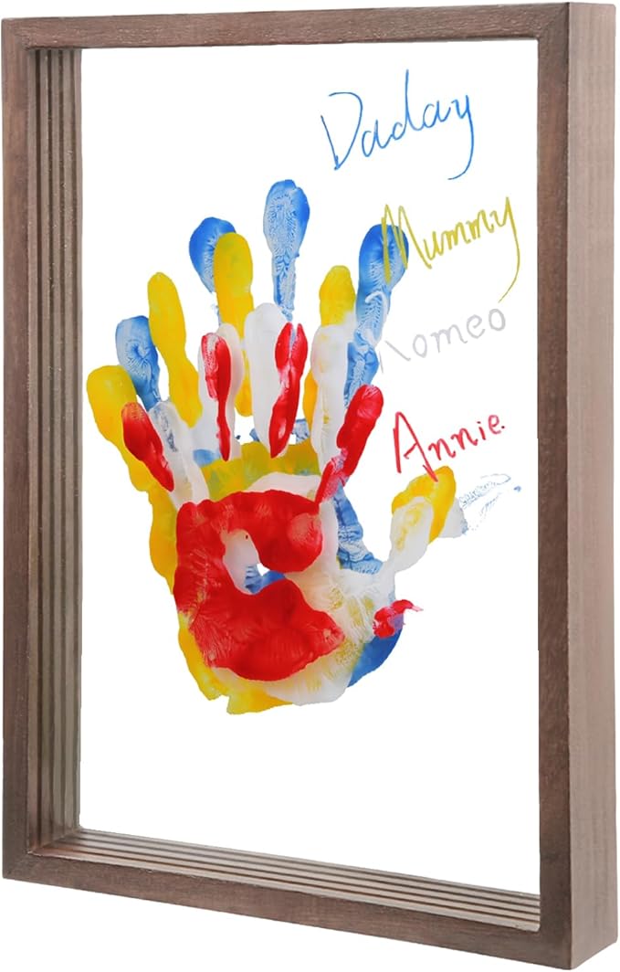 Family Handprint Frame Kit for 4 with 12 Colors &12 Pens,Fun DIY Craft Art Print Handprint Keepsake, Family Gifts for Christmas Mother's Father's Day Birthday Anniversary,Grandparent (Brown)