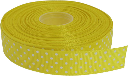 Polka Dot Grosgrain Ribbon 25 Yard Each Roll 100% Polyester (3/4", Yellow) - Crafty Corner