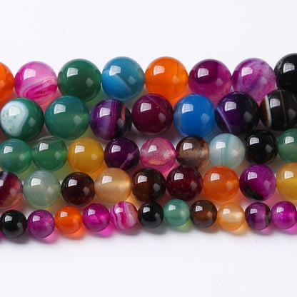 36pcs 10mm Natural Multicolor Stripe Agate Beads for Jewelry Making Natural Stone Energy Healing Beads DIY Bracelet Necklace 15" (10mm, Multicolor Stripe Agate)