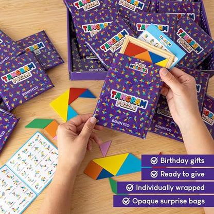 Tangram Puzzle Wooden Pack 30 Kids Party Favors. Goodie Bags Stuffers for Kids 3 (210 Count)