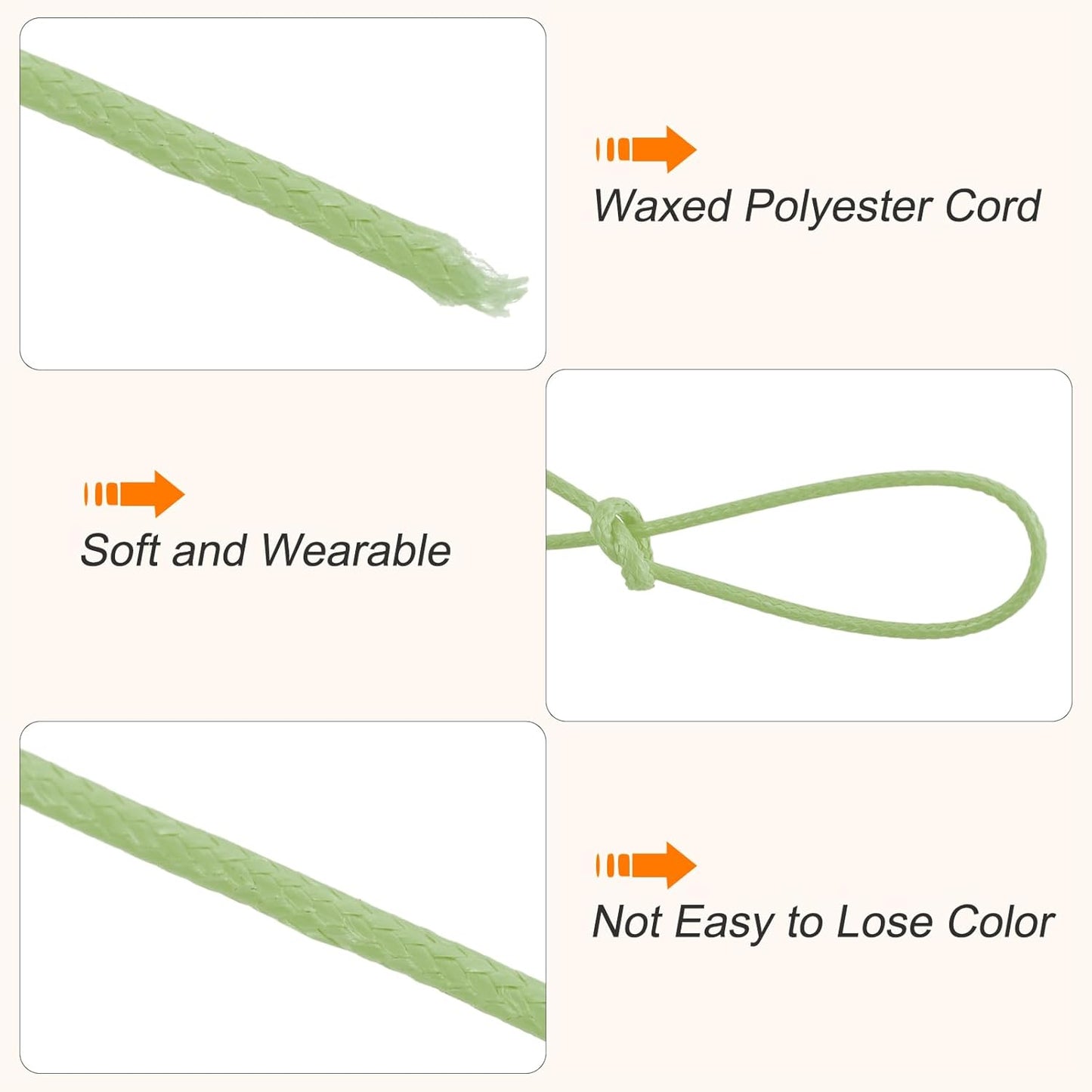MECCANIXITY Waxed Cord 0.8mm Waxed Polyester Cord 175 Yard Wax String for Bracelet Making,Necklaces, Beading,Jewelry Making and DIY Crafts(Grass Green)