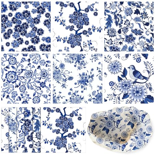 36 Pack 6 Style Blue and White Decoupage Chinoiserie Napkins (36 Count)