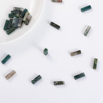 Natural Moss Agate Rectangle Tube Beads 4x13mm 38cm/str Loose Semi Gemstone Stone Beads for Making Bracelets Necklace Earrings